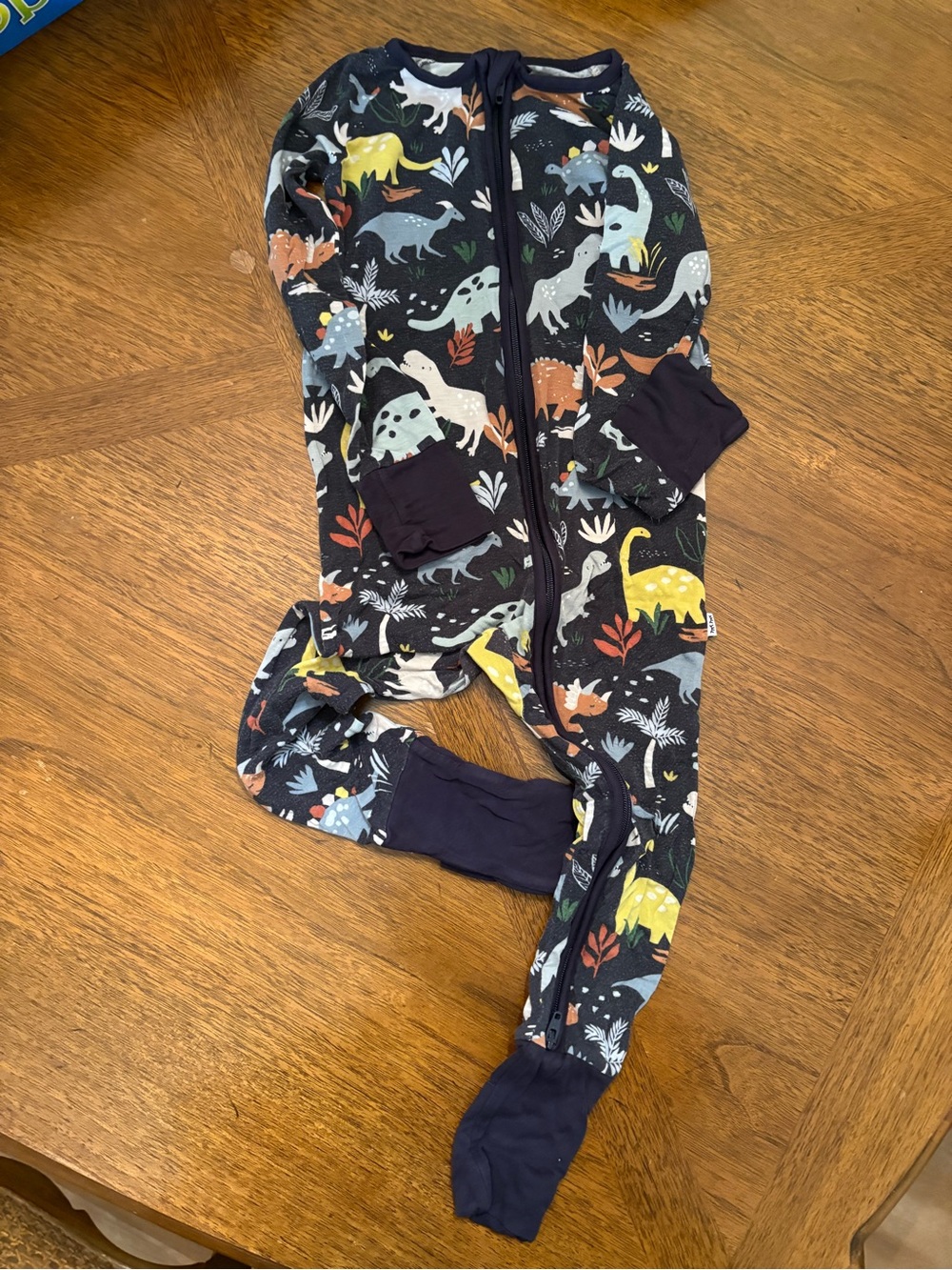 Little Sleepies Navy Dino Zip Footed Pajamas with Yellow & Gray Accents
